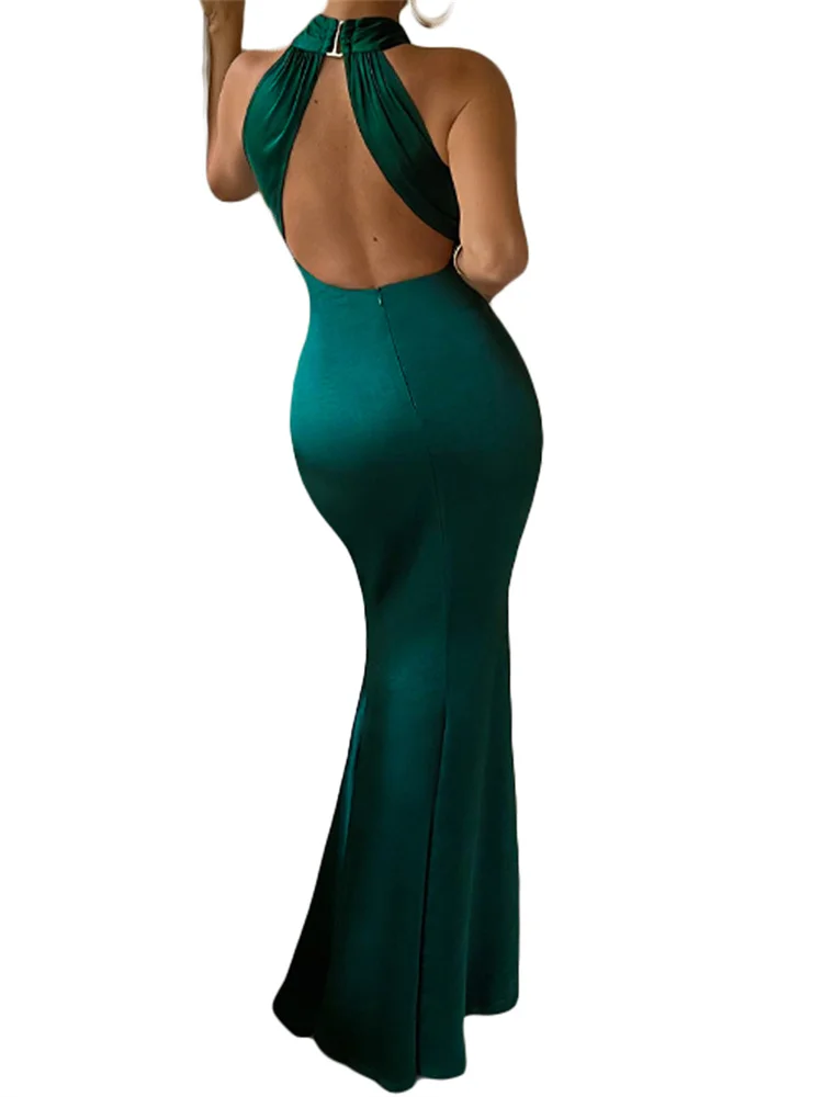 Women Long Dress Cross Halter Backless - Image 2