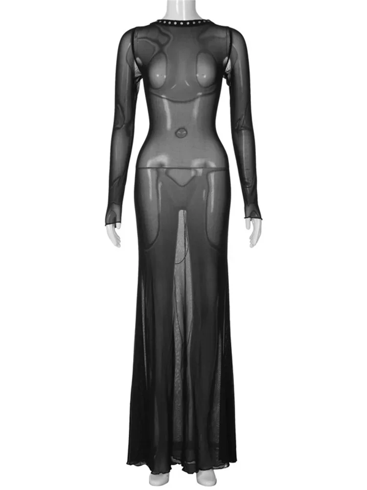Women See Through Mesh Long Dress - Image 4