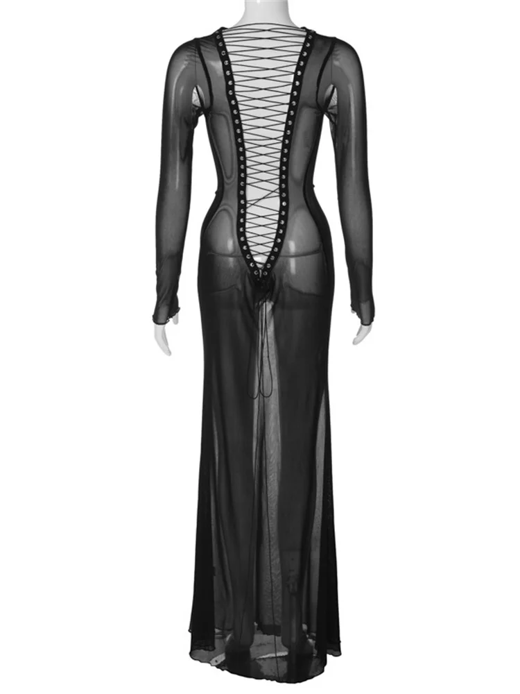 Women See Through Mesh Long Dress - Image 5