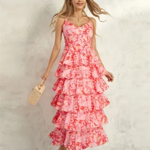 Women Floral Layered Ruffle Dress